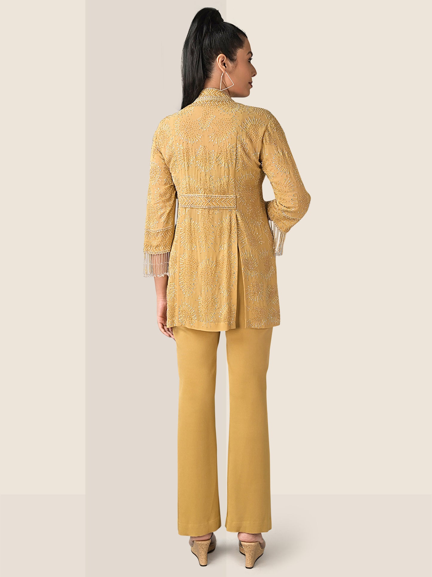 Fringed sleeve open jacket