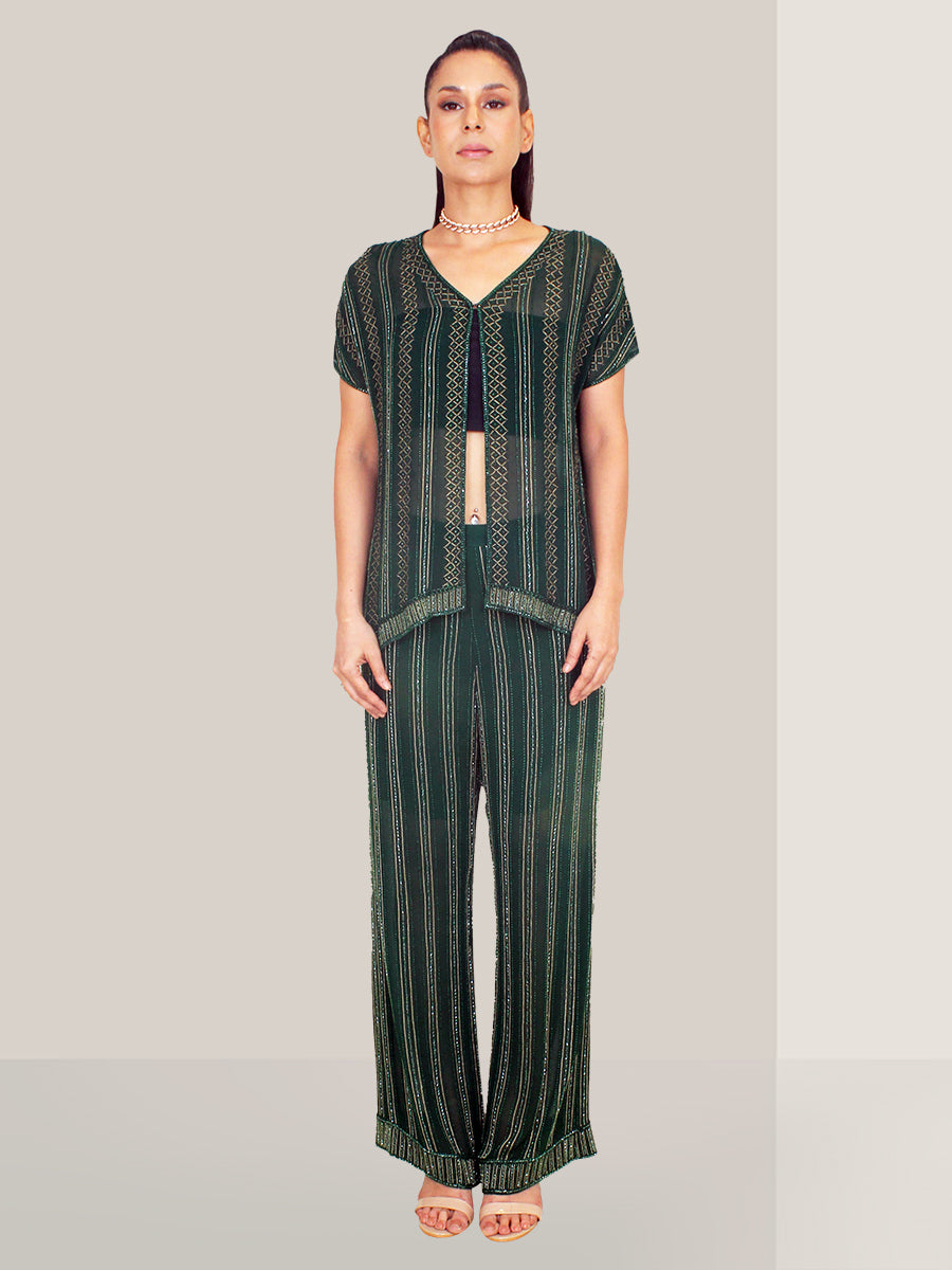 Green Co-ord Set With Golden Accents