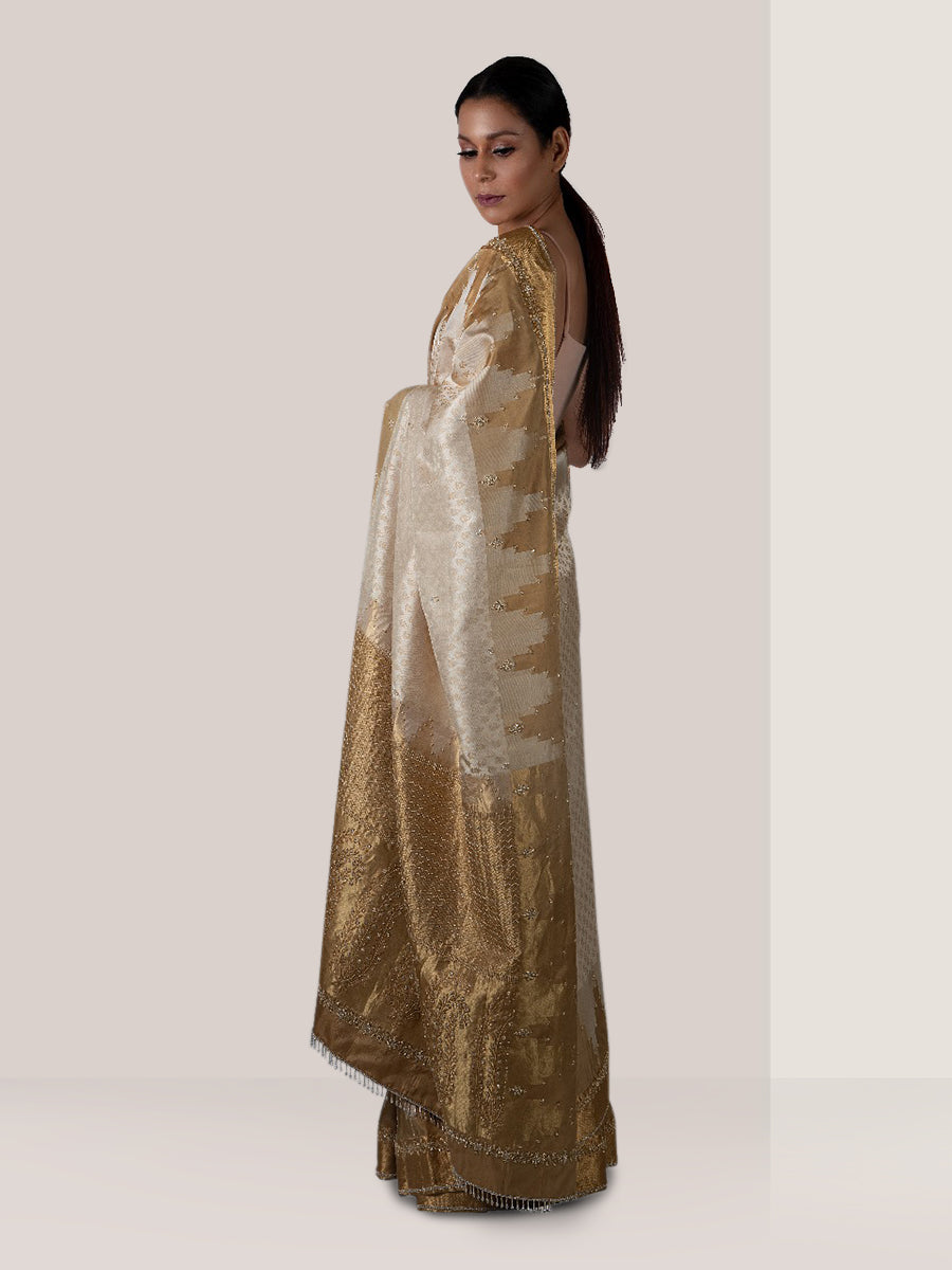 Banaras gold beige saree