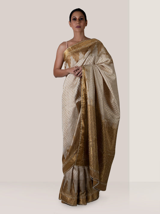 Banaras gold beige saree