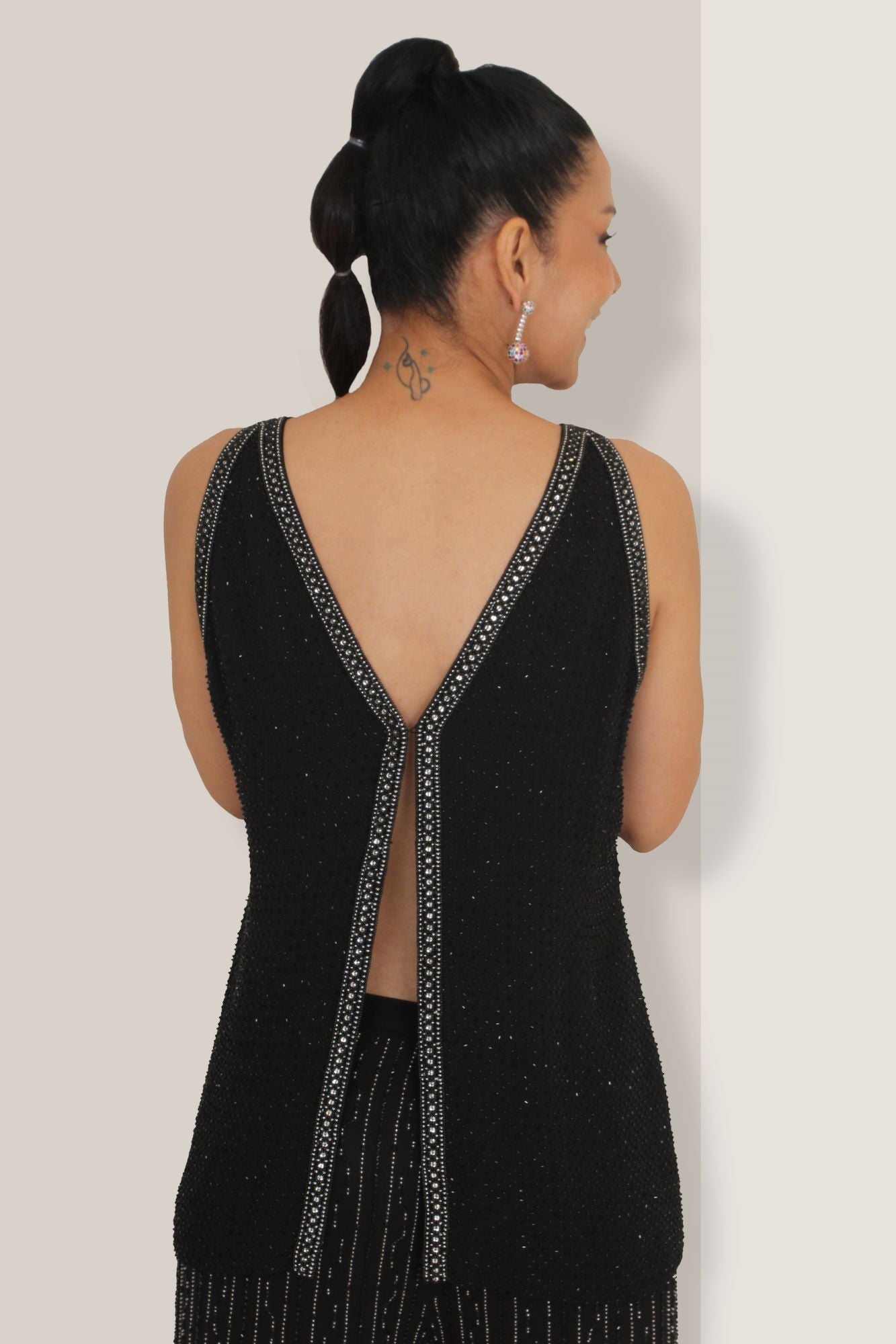 Silver Border Beaded Top