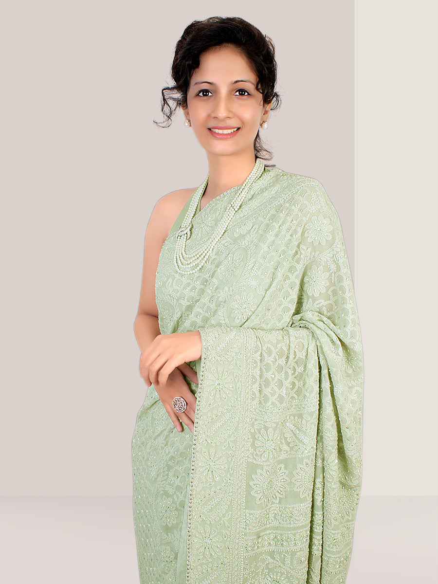 Pure Silk Georgette Lucknow Saree