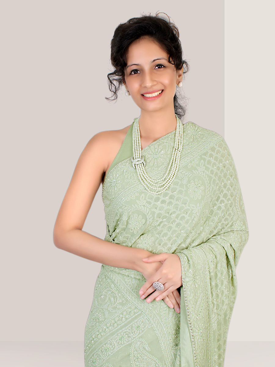 Pure Silk Georgette Lucknow Saree