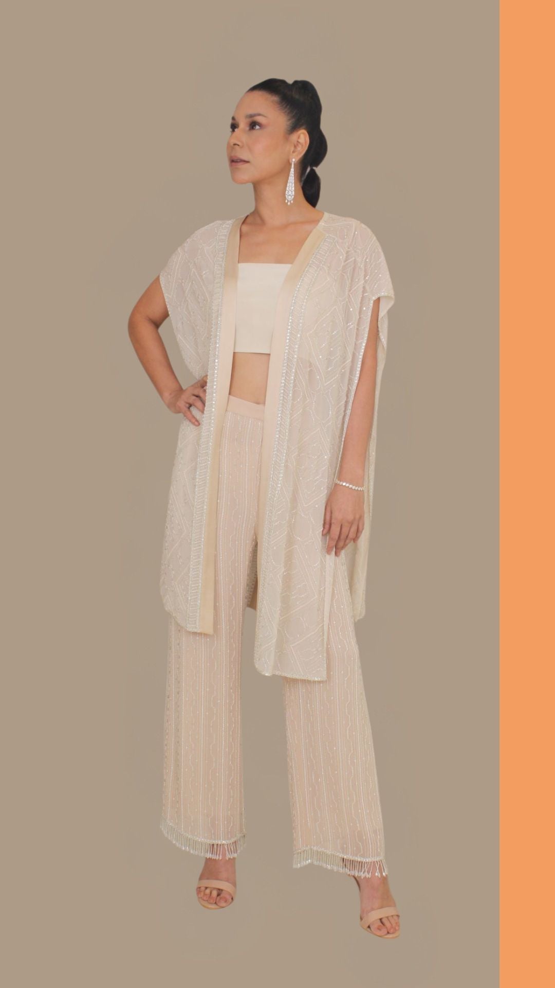 Ivory Beaded Cape and Trouser Set
