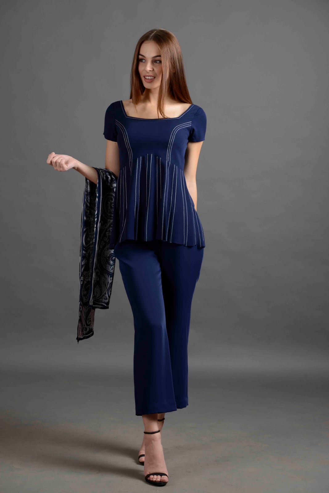 Asymmetrical Navy Pure Silk Jersey Top