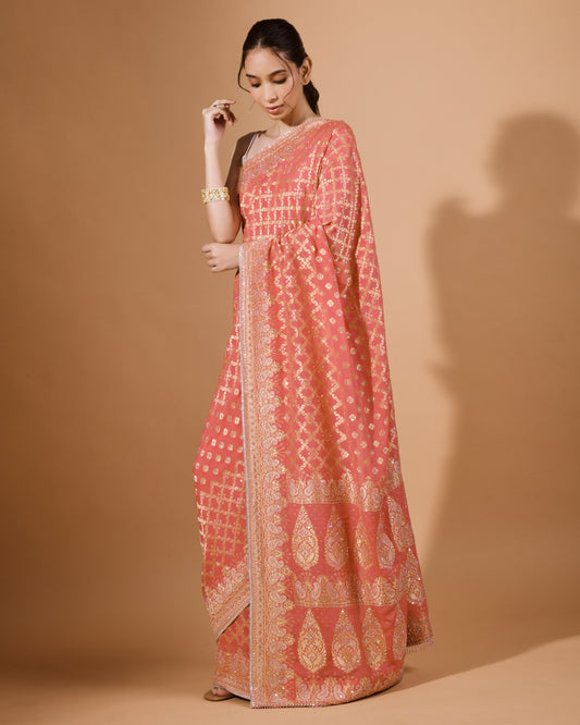 Tomato Bandhani Sari