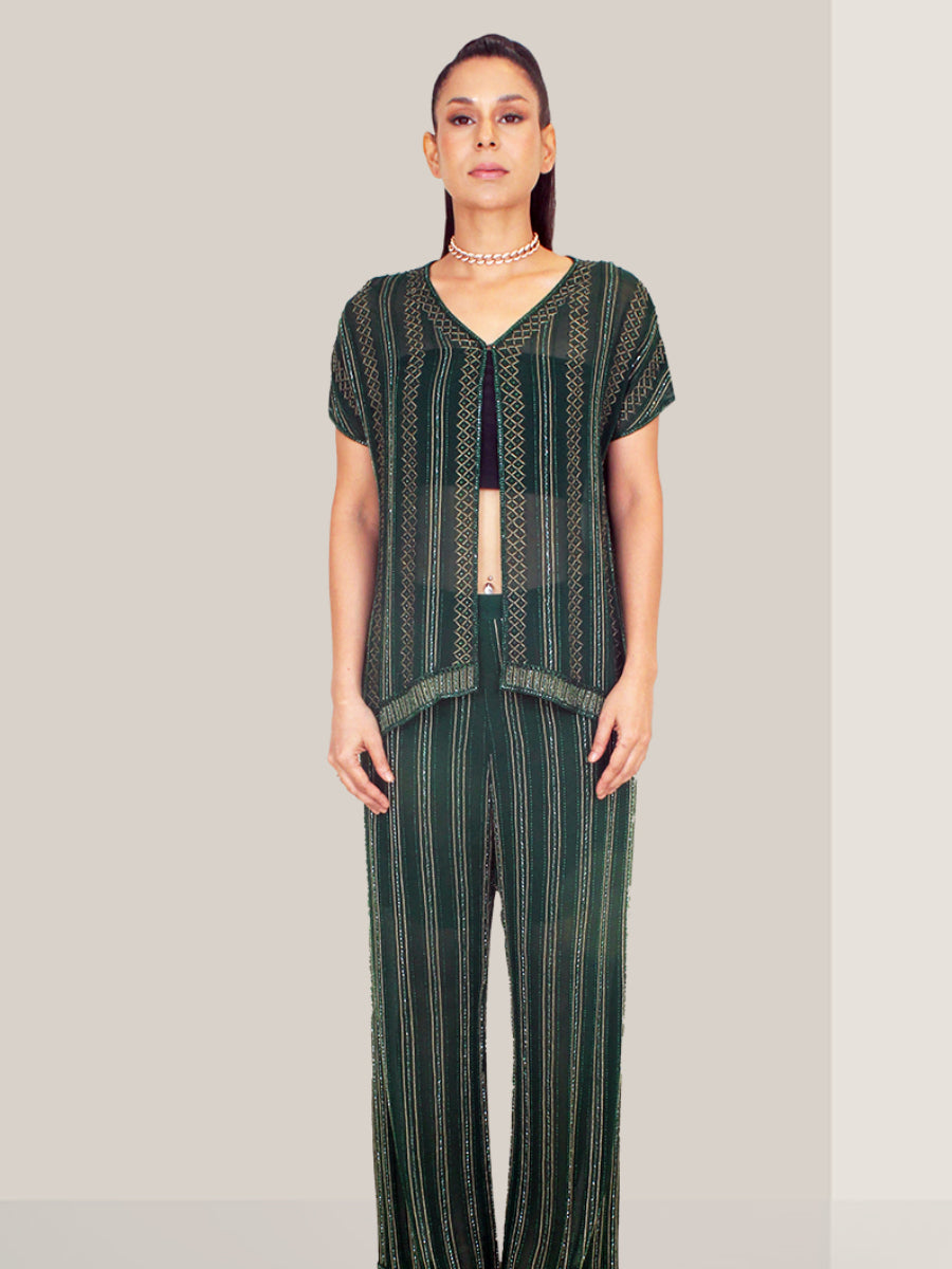 Green Co-ord Set With Golden Accents