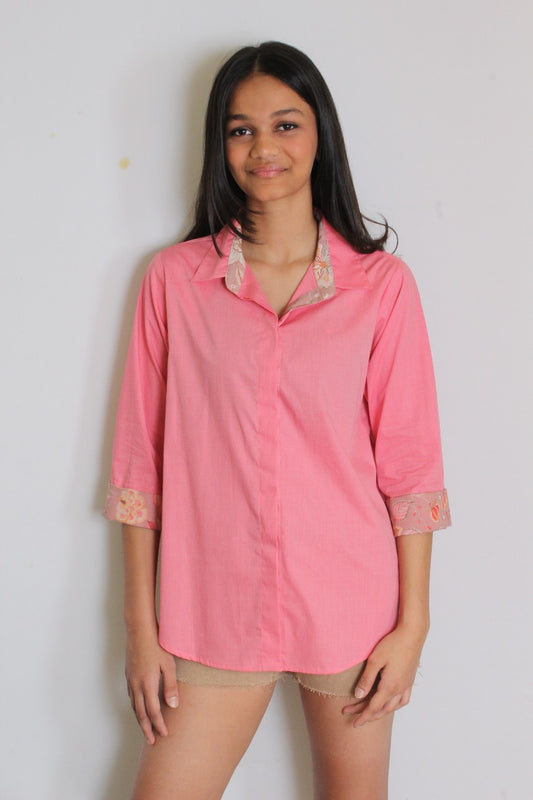 Pink Solid Cotton Shirt