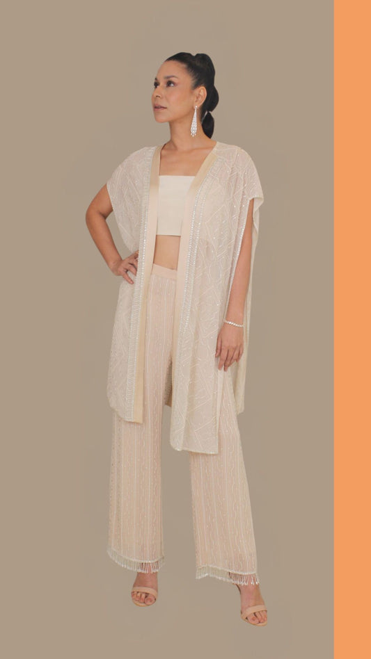 Ivory Beaded Cape and Trouser Set