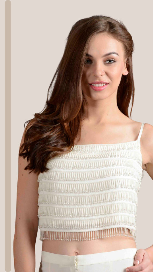 White Beaded Tassel Top