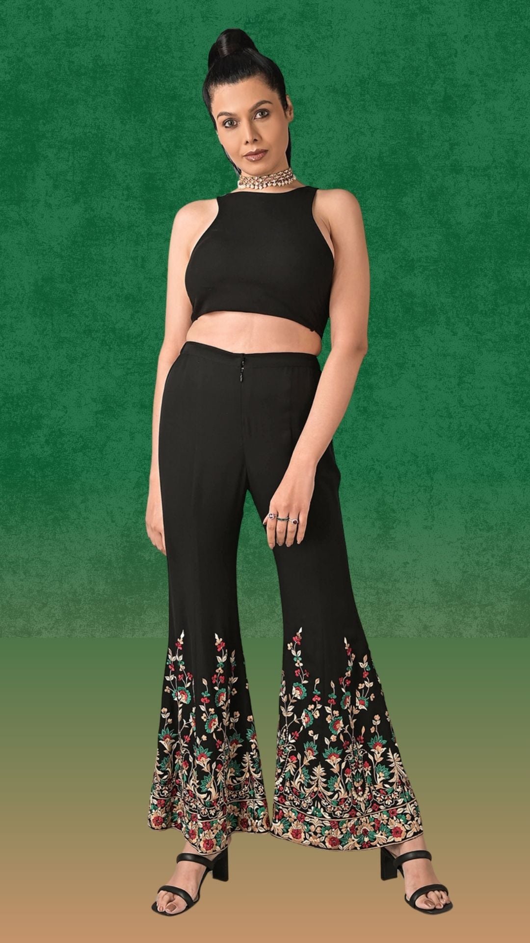 Black Elegant Embroidery Palazzo