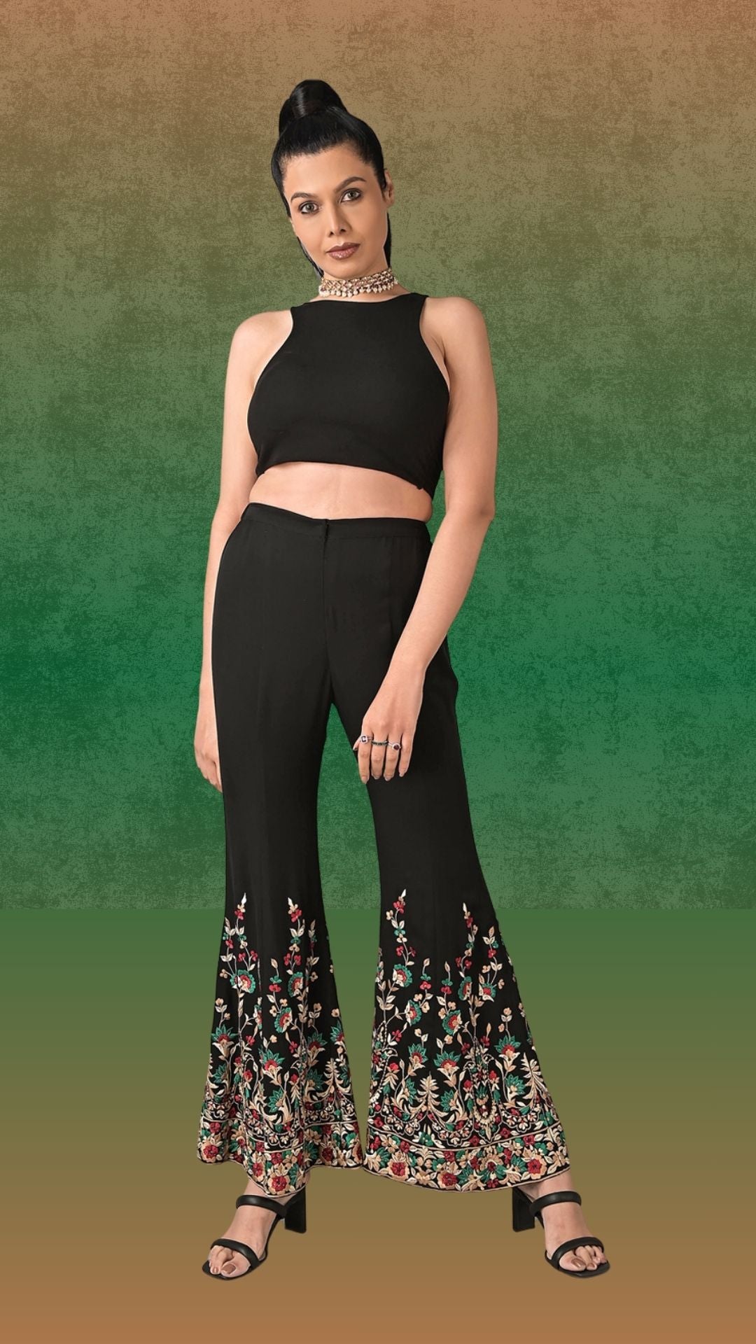 Black Elegant Embroidery Palazzo