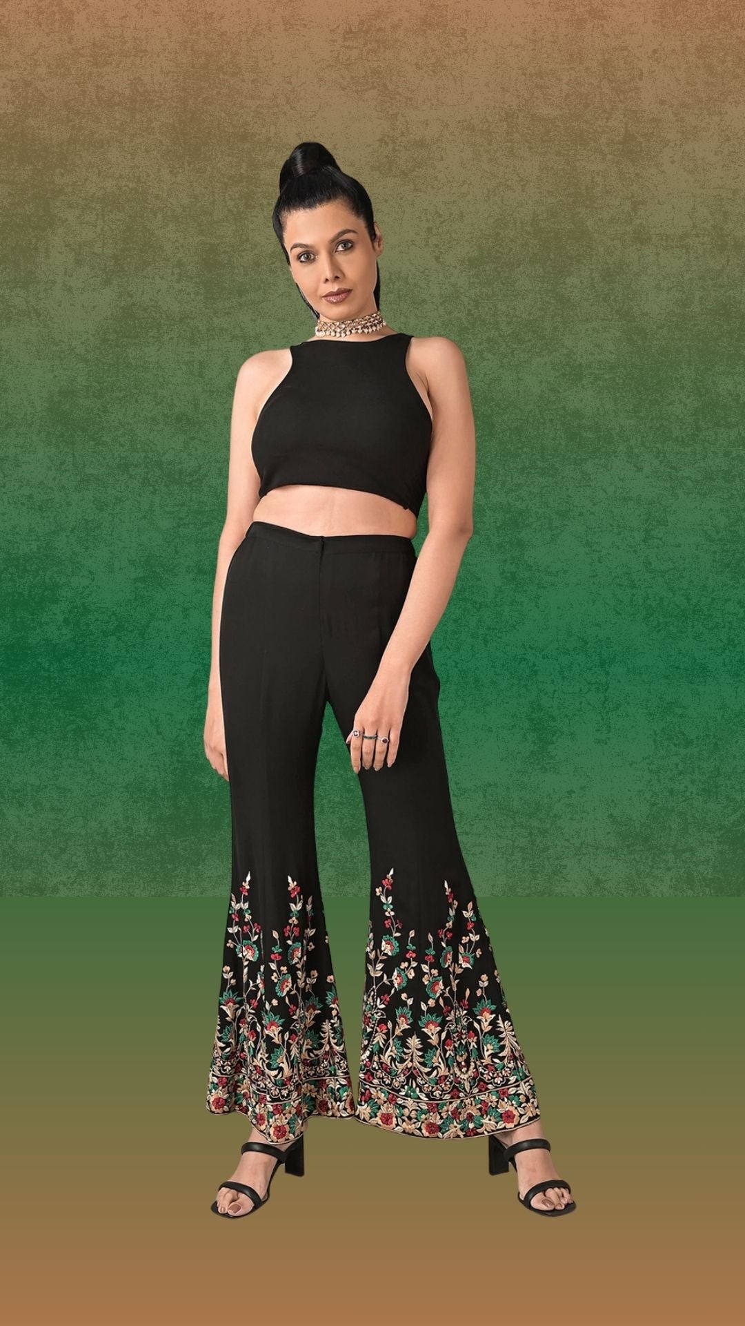 Black Elegant Embroidery Palazzo