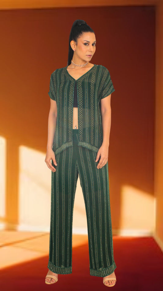 Green Co-ord Set With Golden Accents